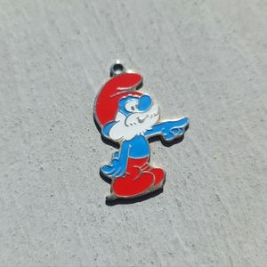 Vintage 1980 Papa Smurf Silver & Enamel Set Portrait Pendant/Charm